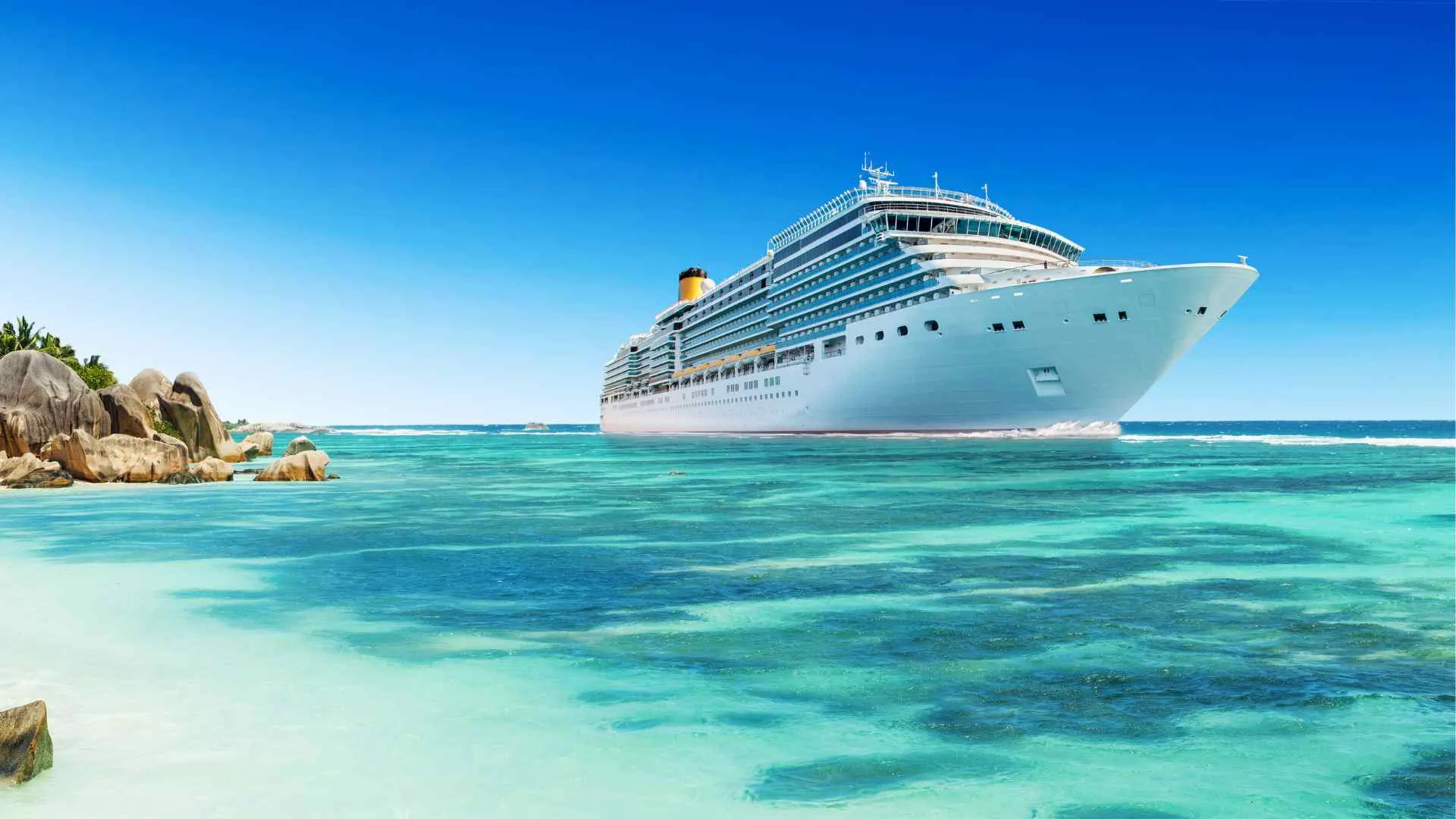 Cruise pool deck and lounge chairs